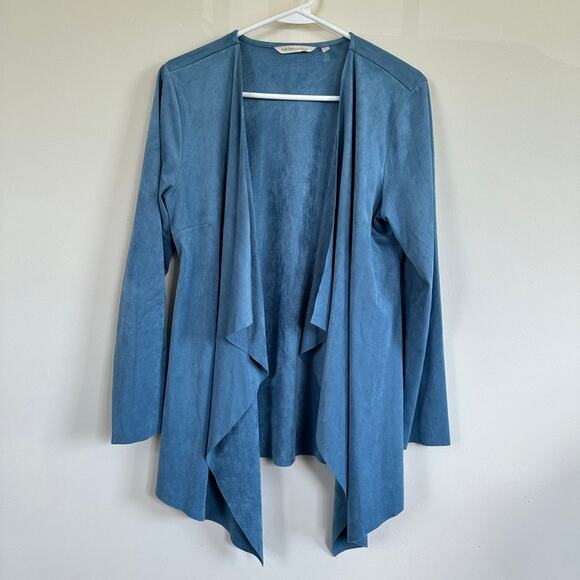 Soft Surroundings Sweaters - Soft Surroundings Faux Suede Cardigan Draped Open Front Jacket size SMALL Blue